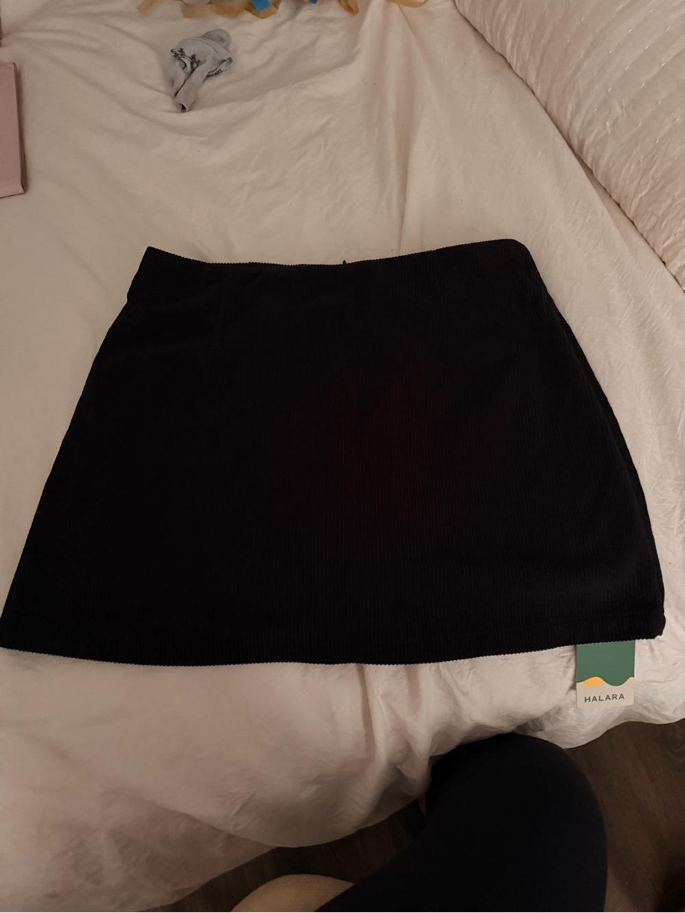 HALARA Black Corduroy A-Line Mini Skirt